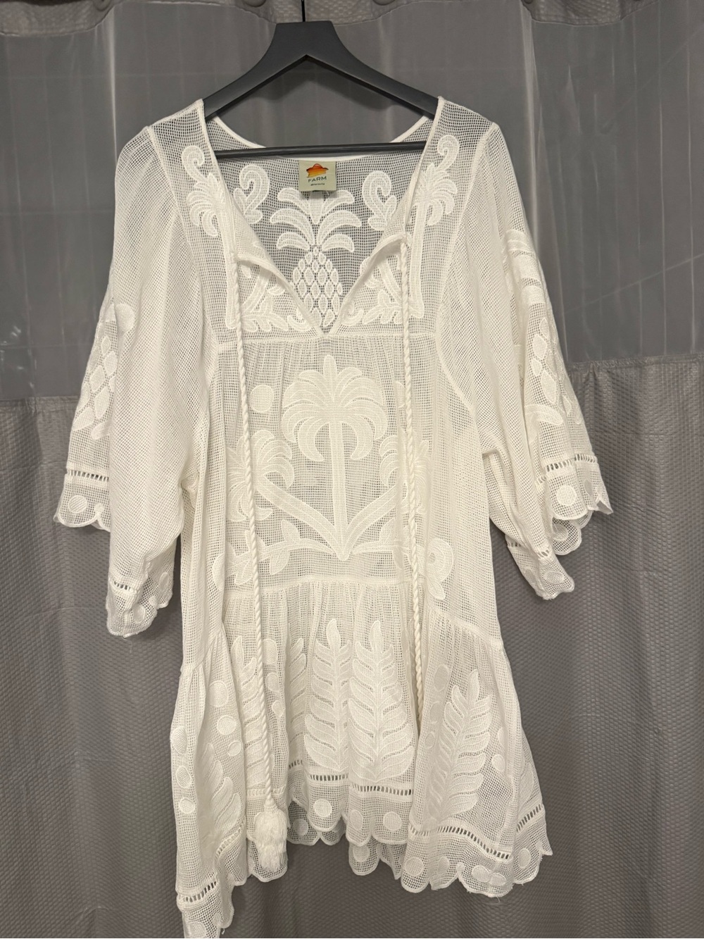 FARM Rio White Embroidered Mesh Tunic
